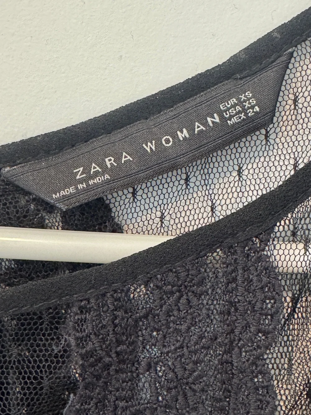 Zara Black Sheer Lace-Panel Long Sleeve Top open on the back Size XS